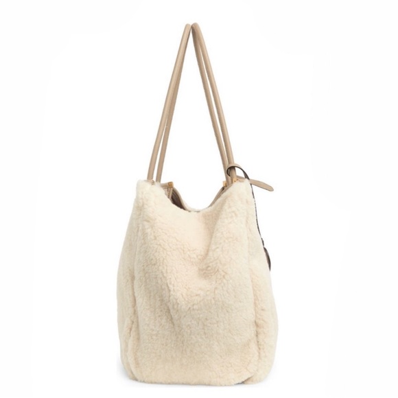♠️kate spade Everything Racing Stripe Faux Shearling Fur Large Tote, Cream, NWT - Picture 5 of 16